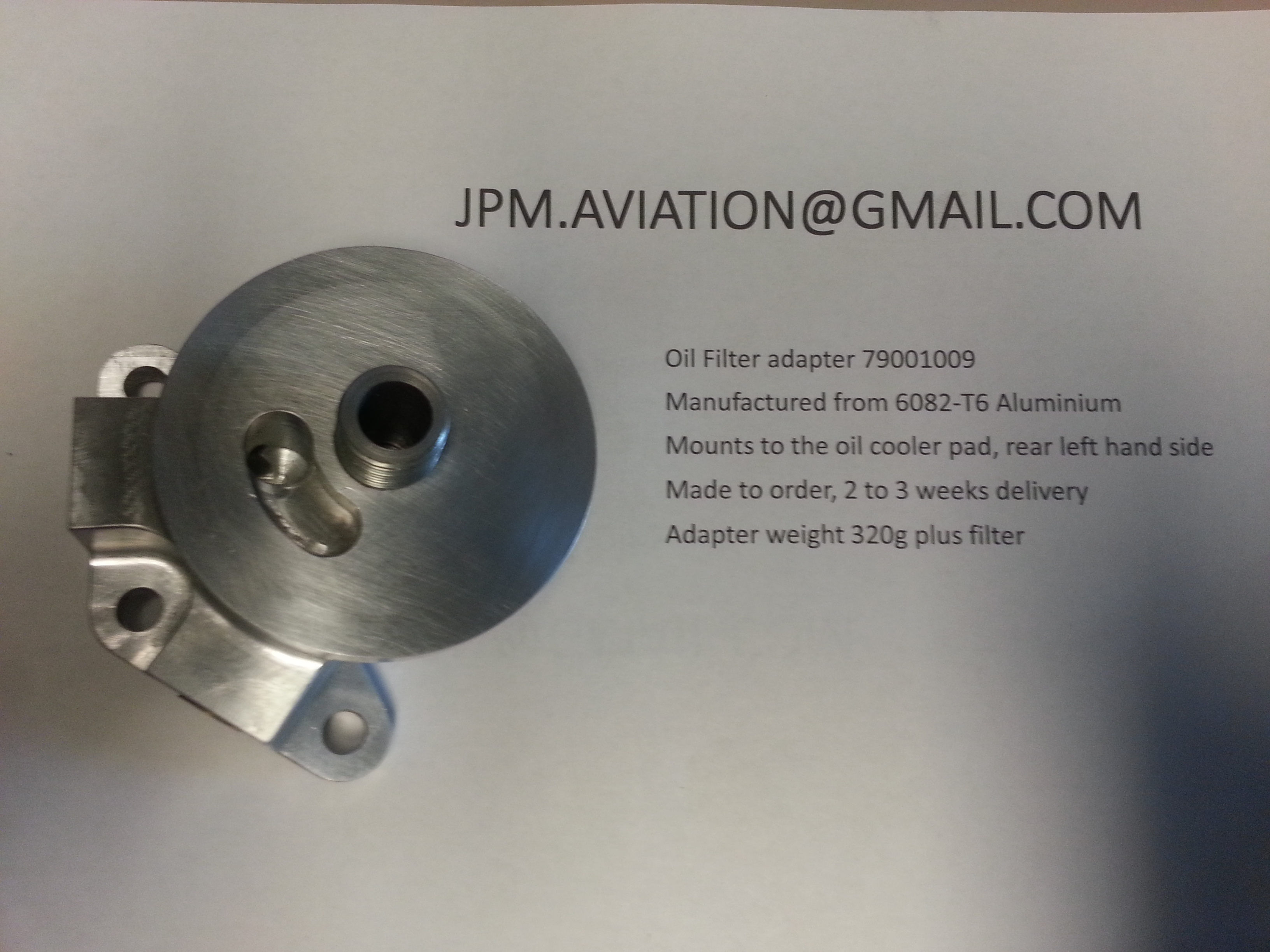 NEW DESIGN, Oil filter adapter for O200 Continental engines afors